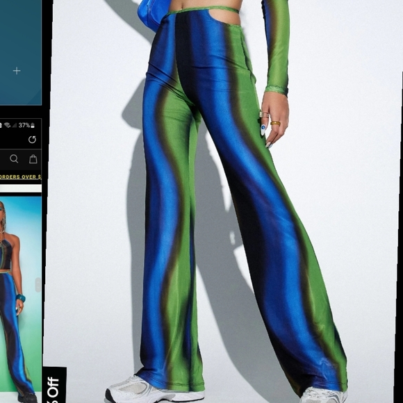 Motel Rocks Pants - Motel x Olivia Neill Mares Flare Trouser in Solarized Green and Blue